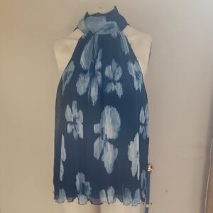 Ramy Brook Bree Blue and White High Neck Sleeveless Blouse Multi Blue Size L